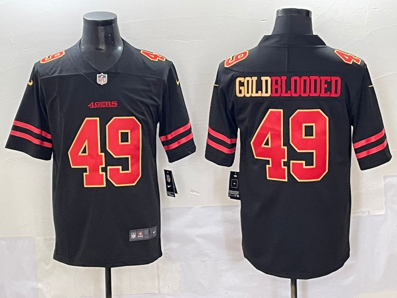 Men San Francisco 49ers #49 Goldblooded Black gold 2024 Nike Vapor Limited NFL Jersey style 009